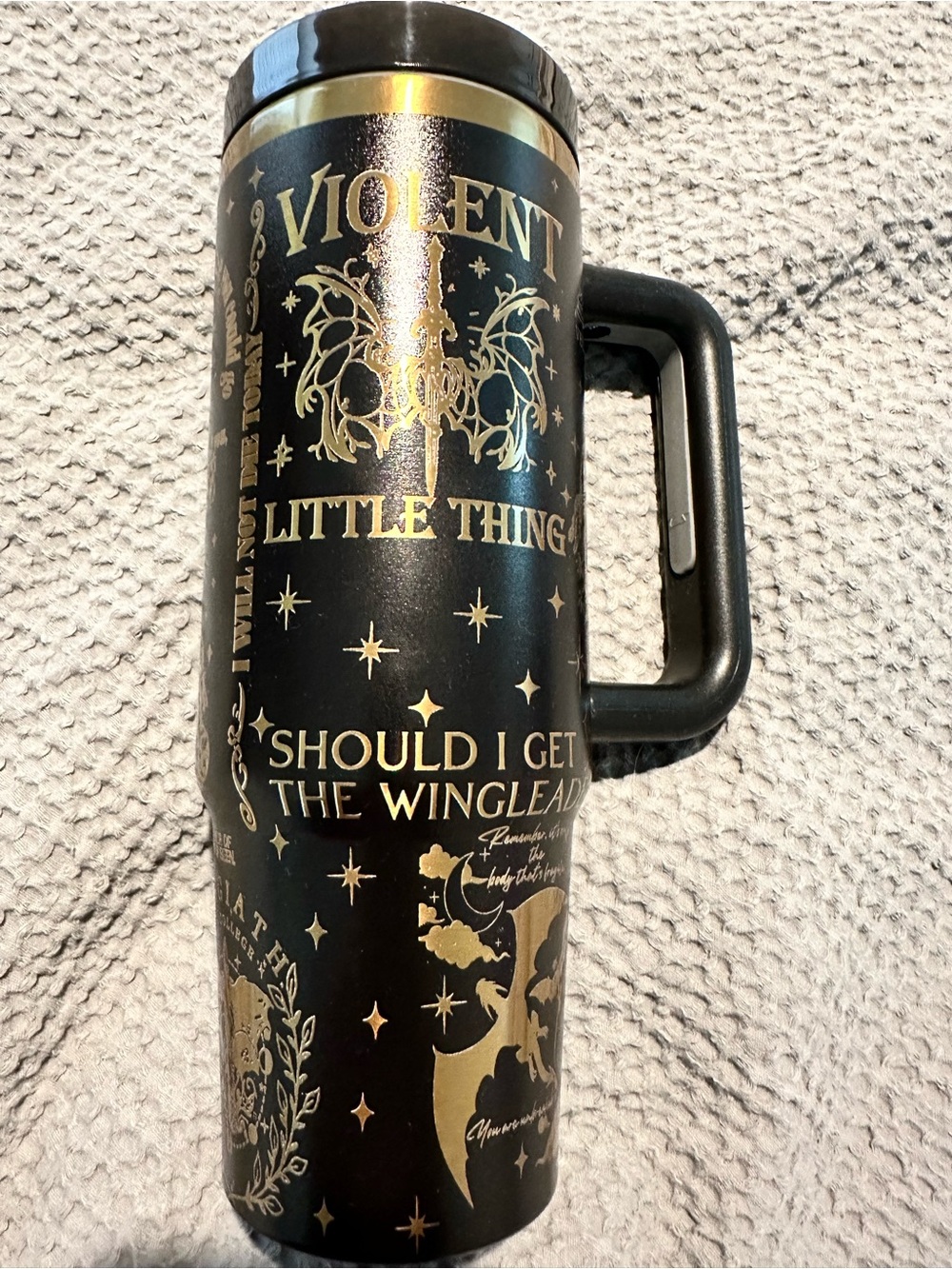 Empyrean Series by Rebecca Yarros Black and Gold laser engraved 30 oz Travel Mug